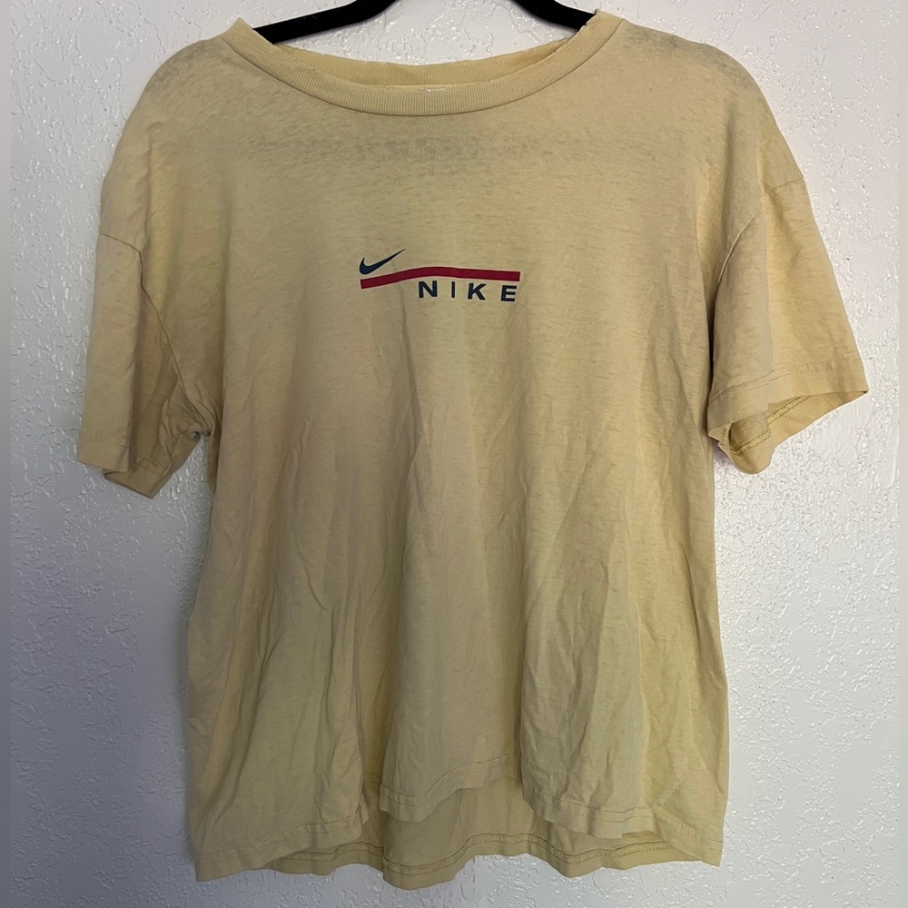 Nike Butter Yellow Mini Swoosh Logo Tee Vintage Y2K Nike T-Shirt